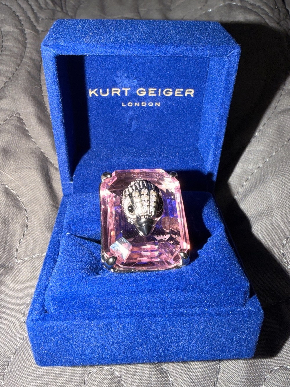 Kurt Geiger Pink Crystal Ring with Silver Eagle Head